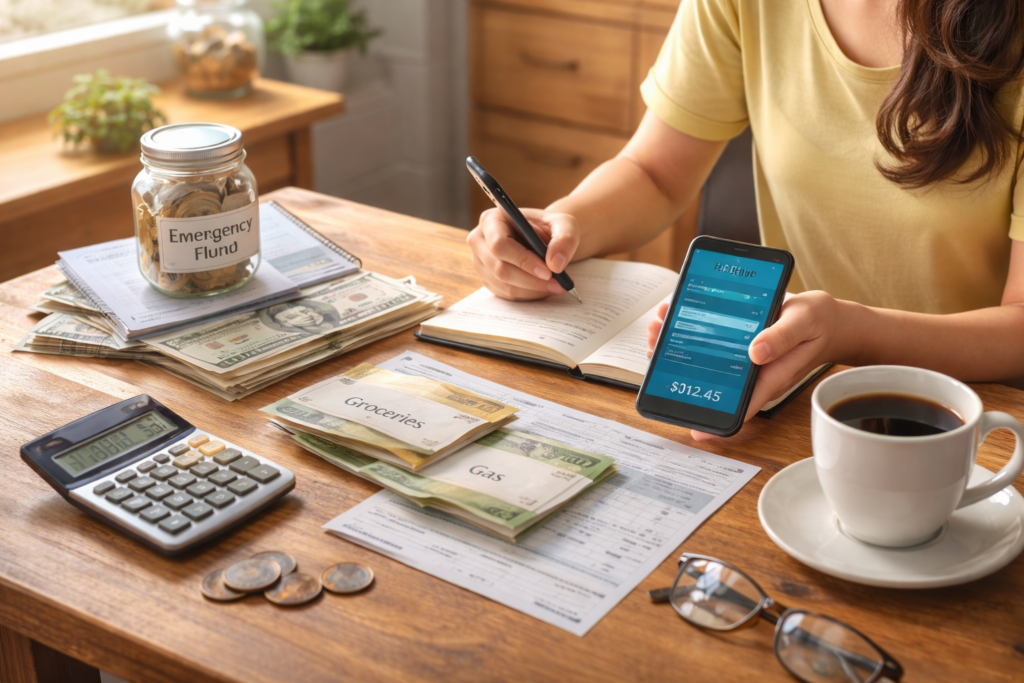 Budgeting between paychecks using a simple daily spending plan and checking account balance