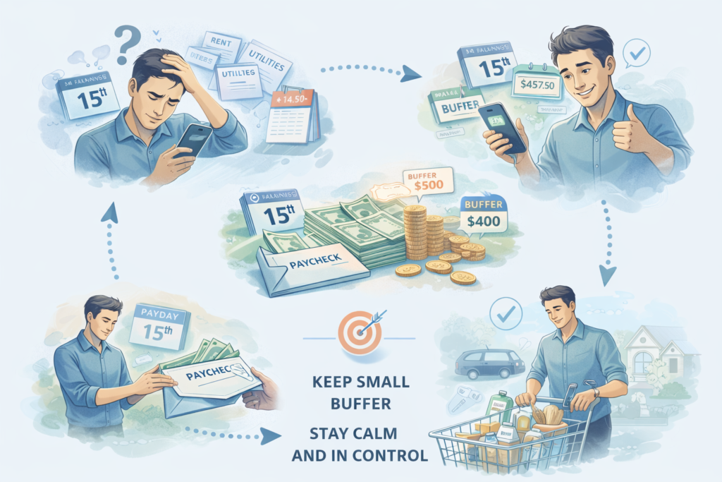 money to keep in checking account shown through a real life money stress to calm story