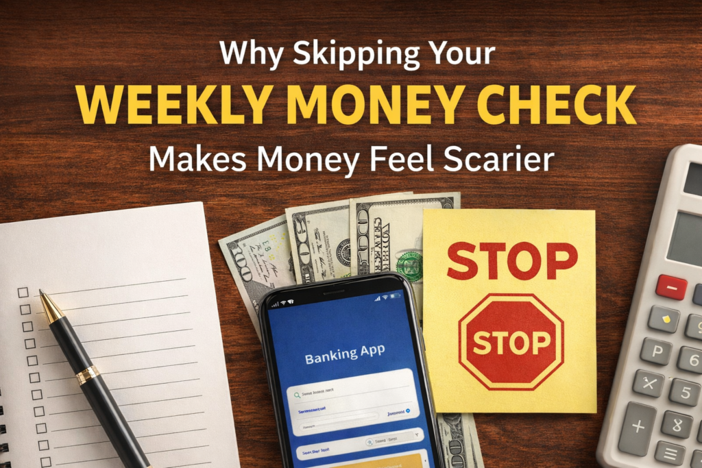 Weekly money check showing how skipping a weekly money check increases financial fear and makes money feel scarier than it is over time